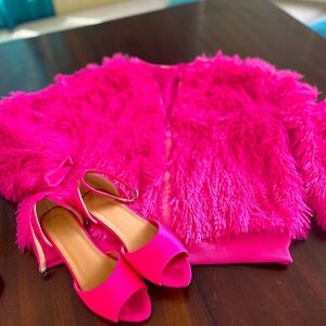 Girls Barbie, pink fuzzy coat, size 10